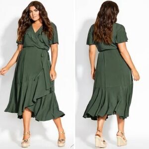 New! City Chic Fiesta‎ Fun Maxi Dress in olive jungle green, plus size 16